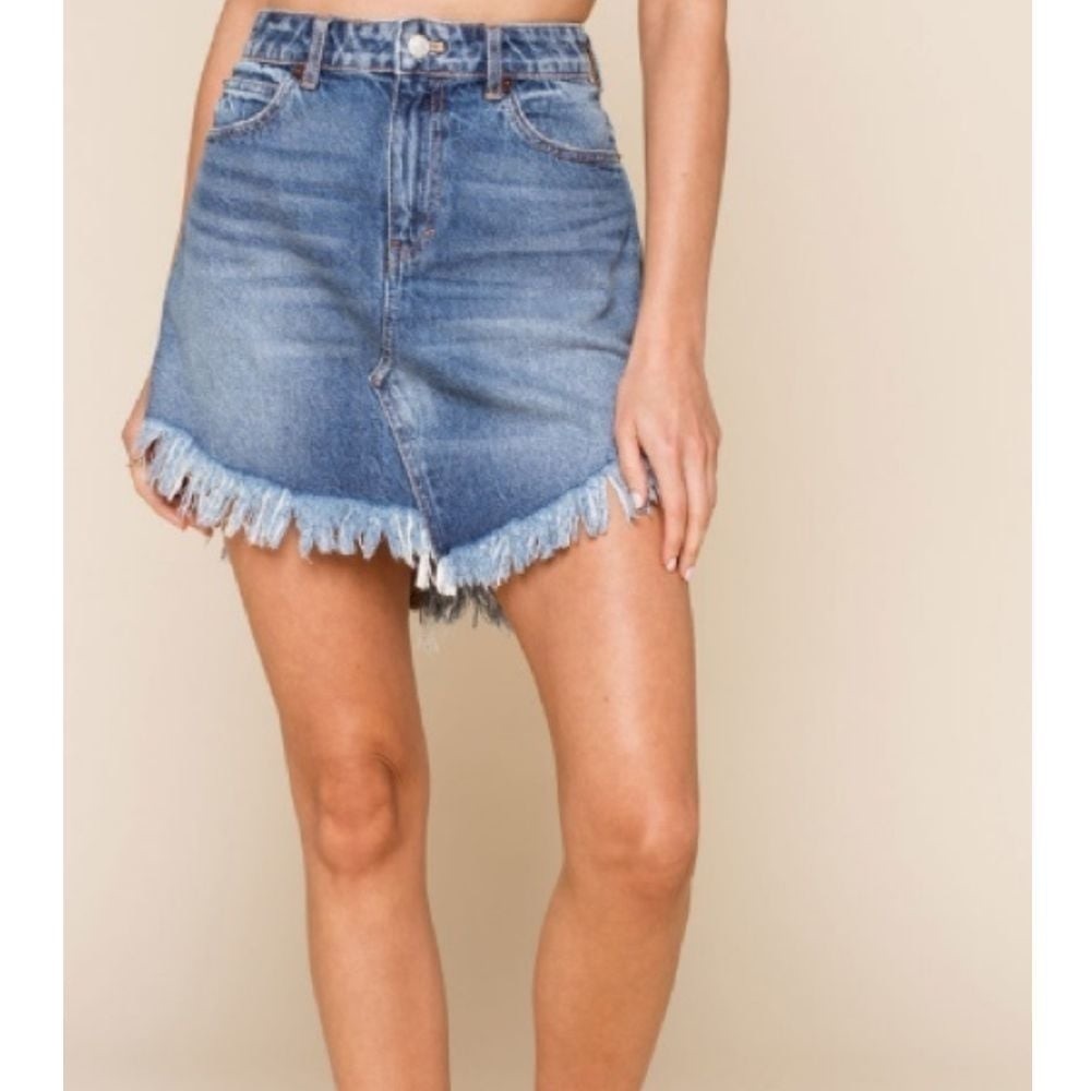 We the Free Bailey High-rise Rigid Denim Miniskirt Raw Cut-off Hem 27